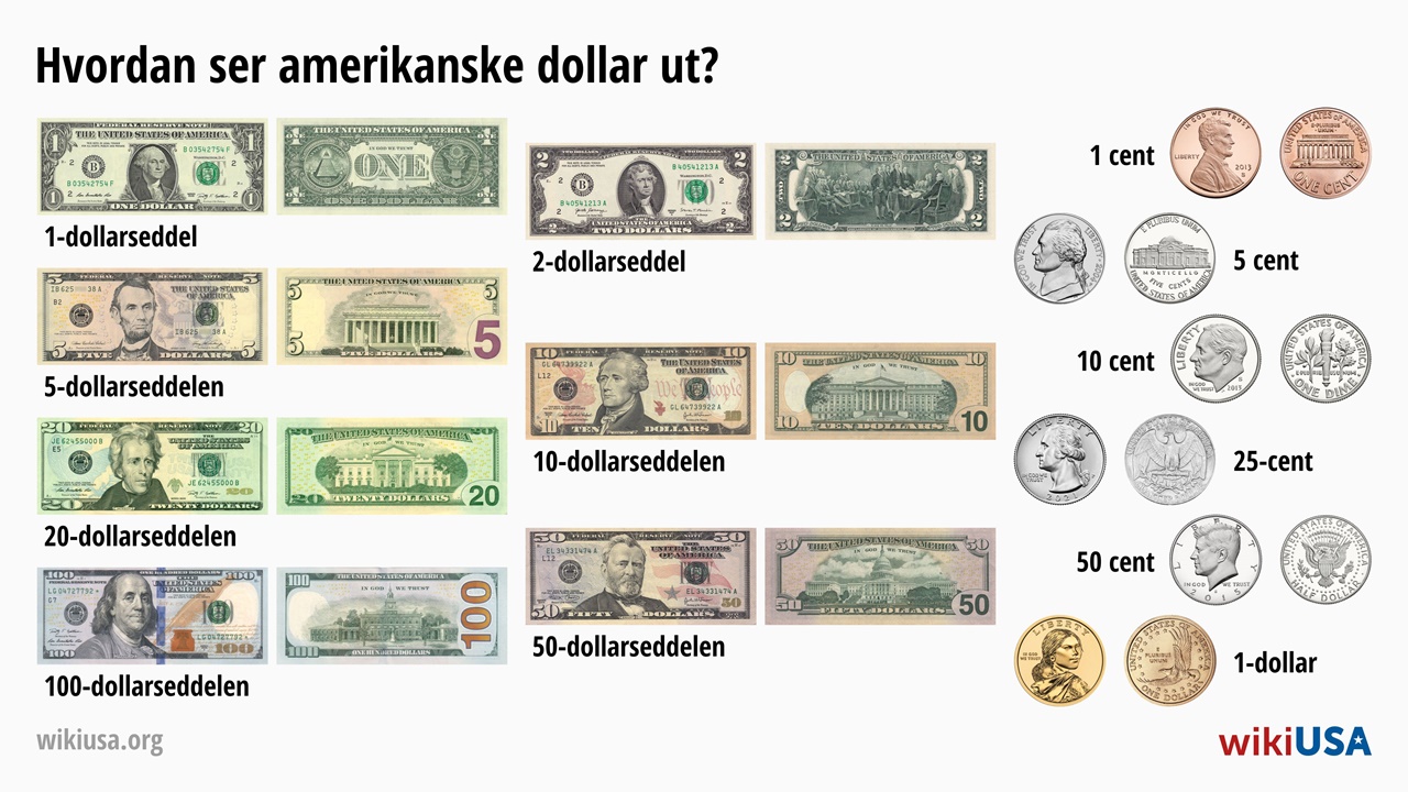 Amerikanske dollar – slik ser sedlene og myntene ut | © Petr Novák