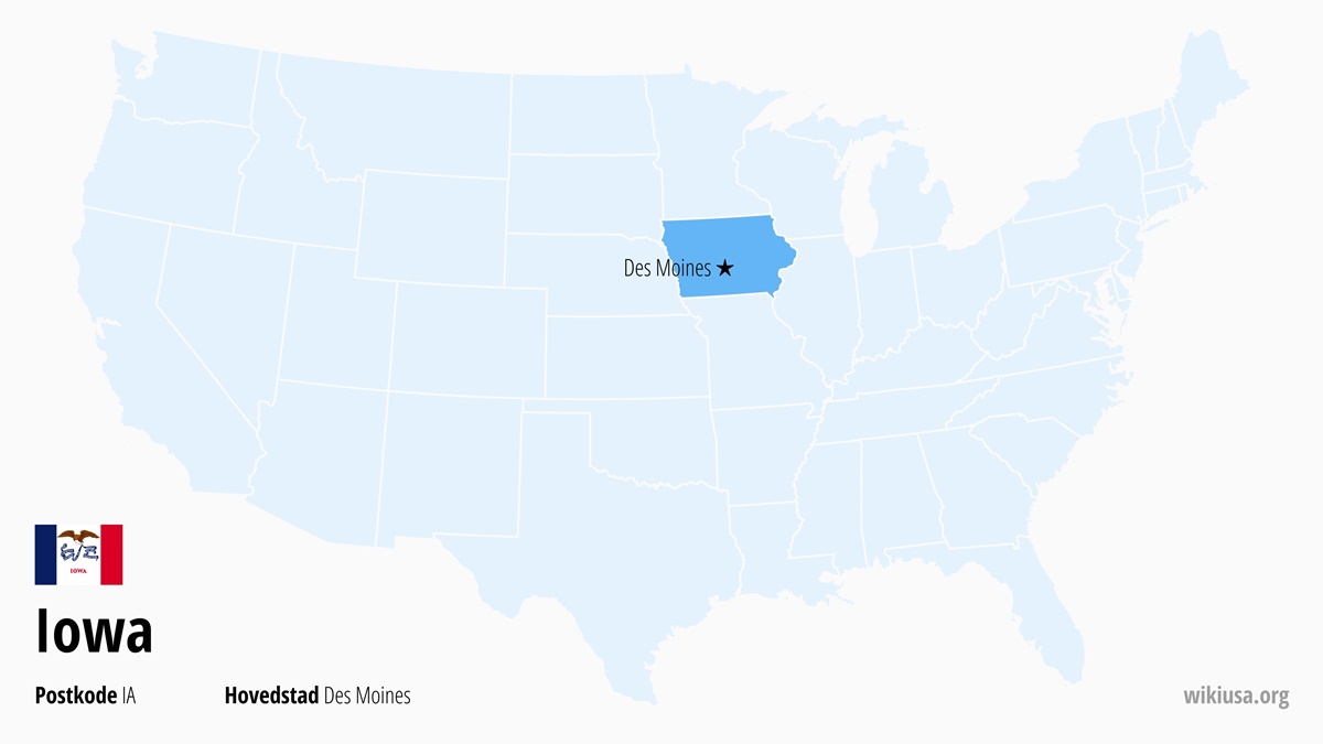 Kart over delstaten Iowa | Hvor ligger Iowa? | Iowa i USA – fakta, hva du kan se, byer, vær og kart