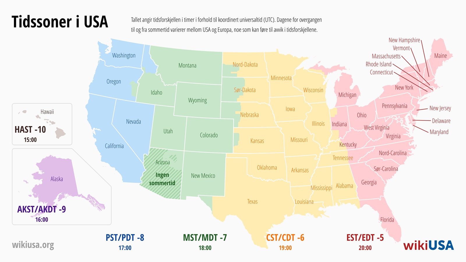 Tidssoner i USA – kart, aktuell tid og tidsforskjell med Norge | © Petr Novák