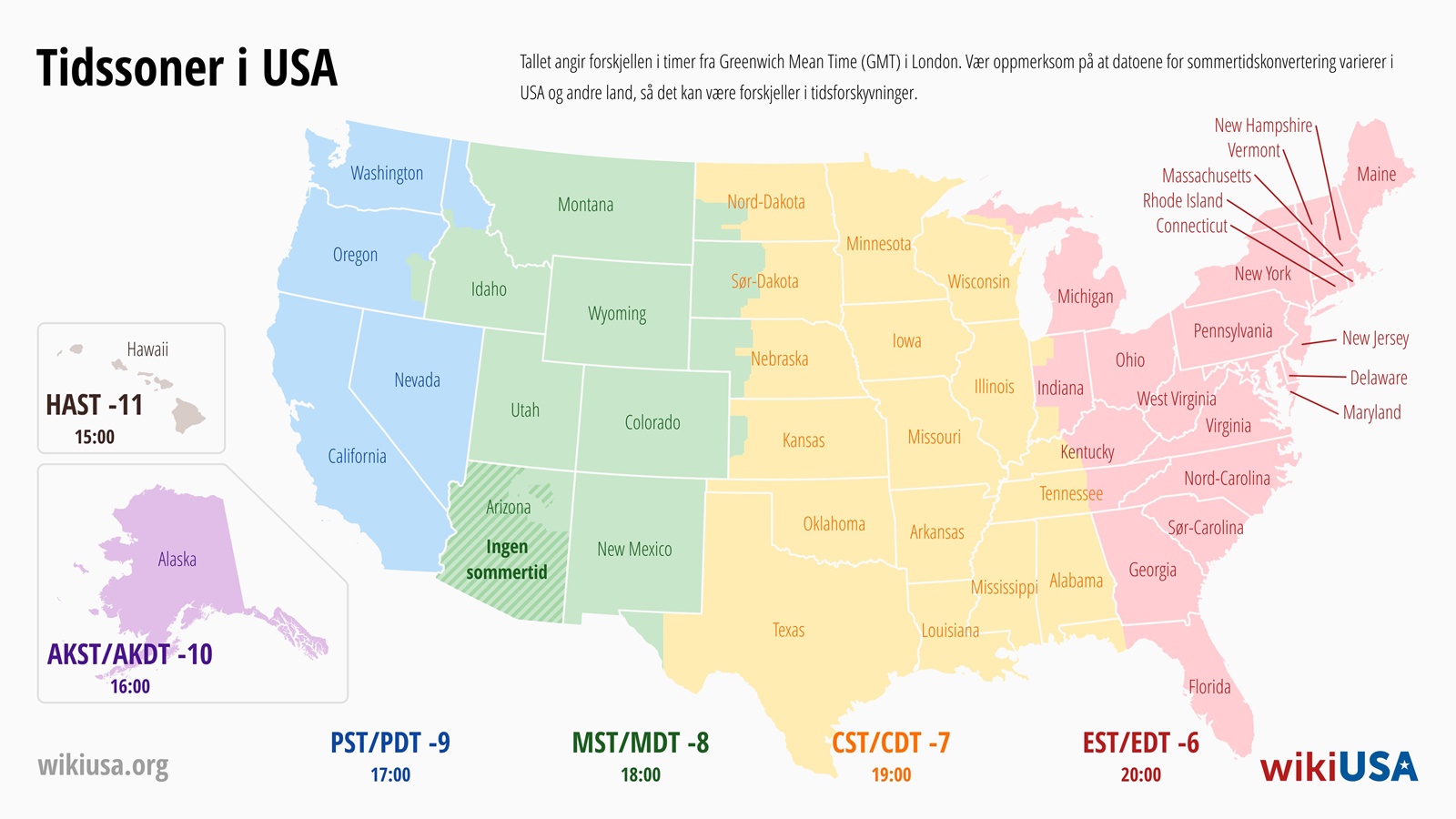 Tidssoner i USA – kart, aktuell tid og tidsforskjell med Norge | © Petr Novák